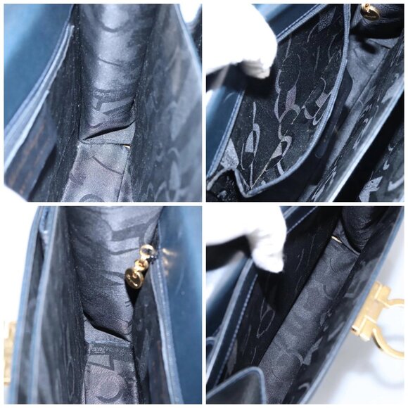 Salvatore Ferragamo Gancini Hand Bag Leather 2way Navy Gold - Picture 15 of 16